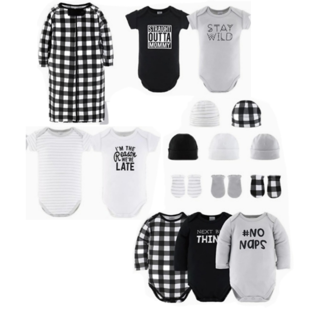 Peanutshell Baby Boy Black & White Checker Set 0-3 mo